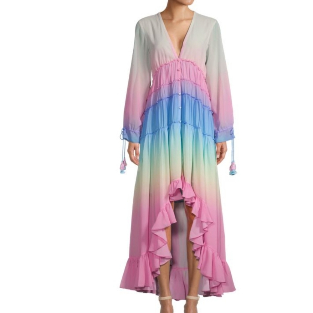 Rococo Sand Ciel Printed Long High Low Maxi Dress Multi Ombre